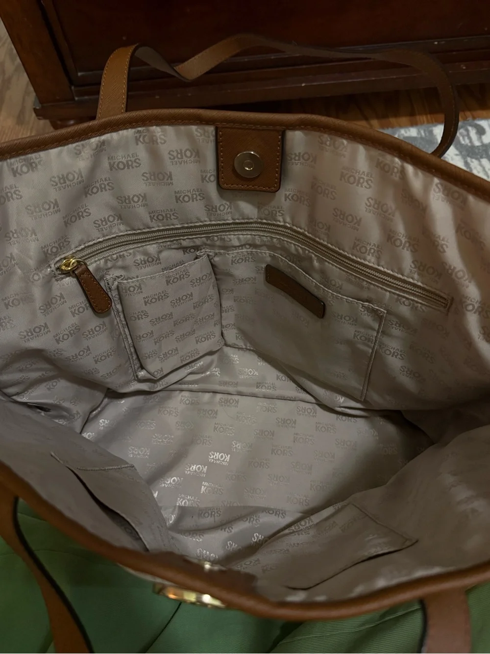 Michael Kors Cream Logo Tote with Brown Trim - Picture 3 of 3